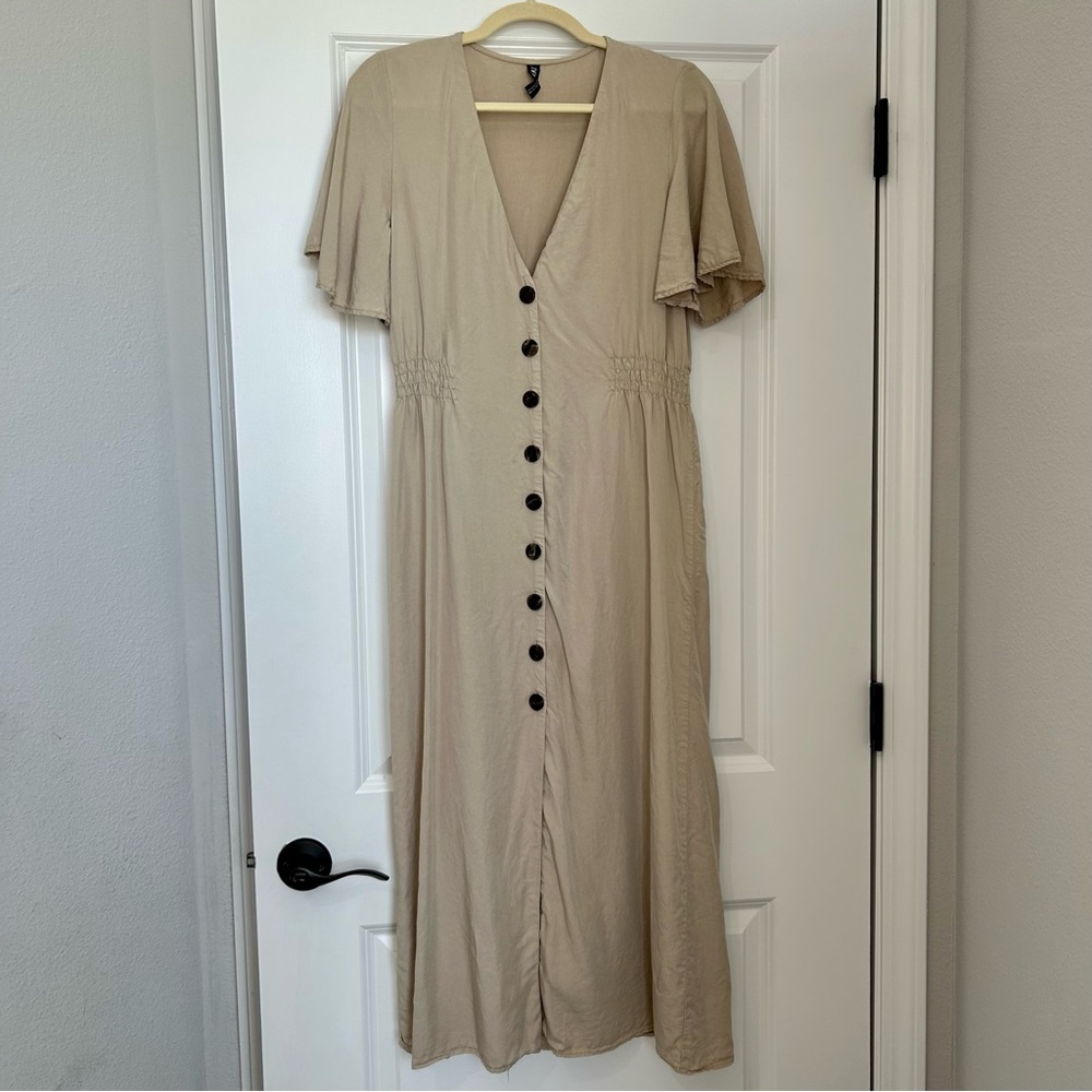 Zara Button Down Flutter Sleeves Midi Dress Mediu… - image 4